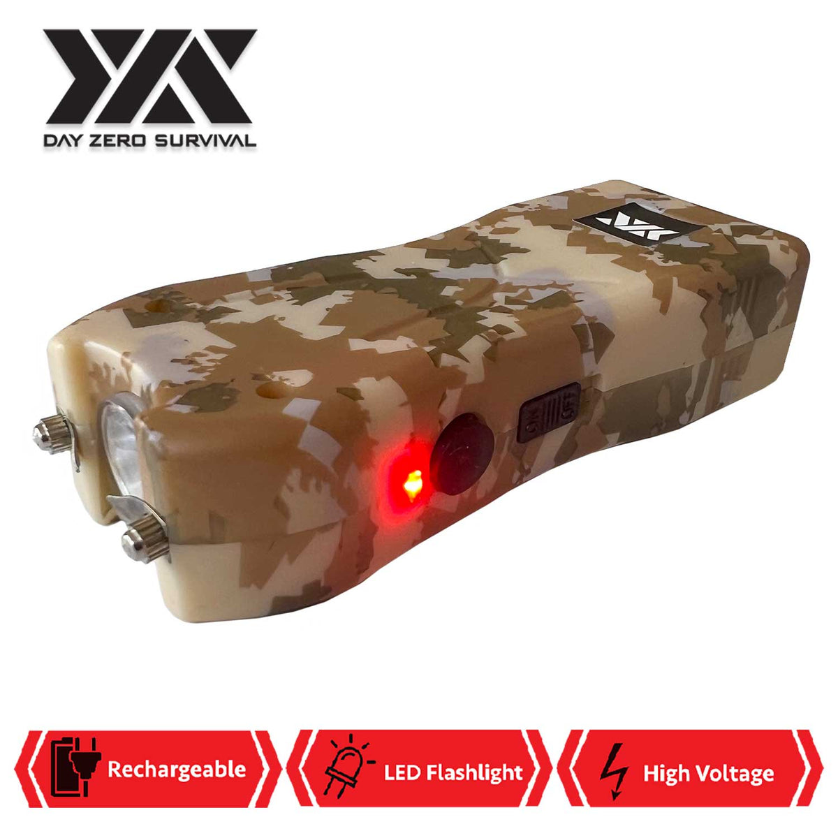 DZS Maximum Power Rechargeable Camo Stun Gun With LED Flash Light - TOPHATTER'S ARMORY DEALS