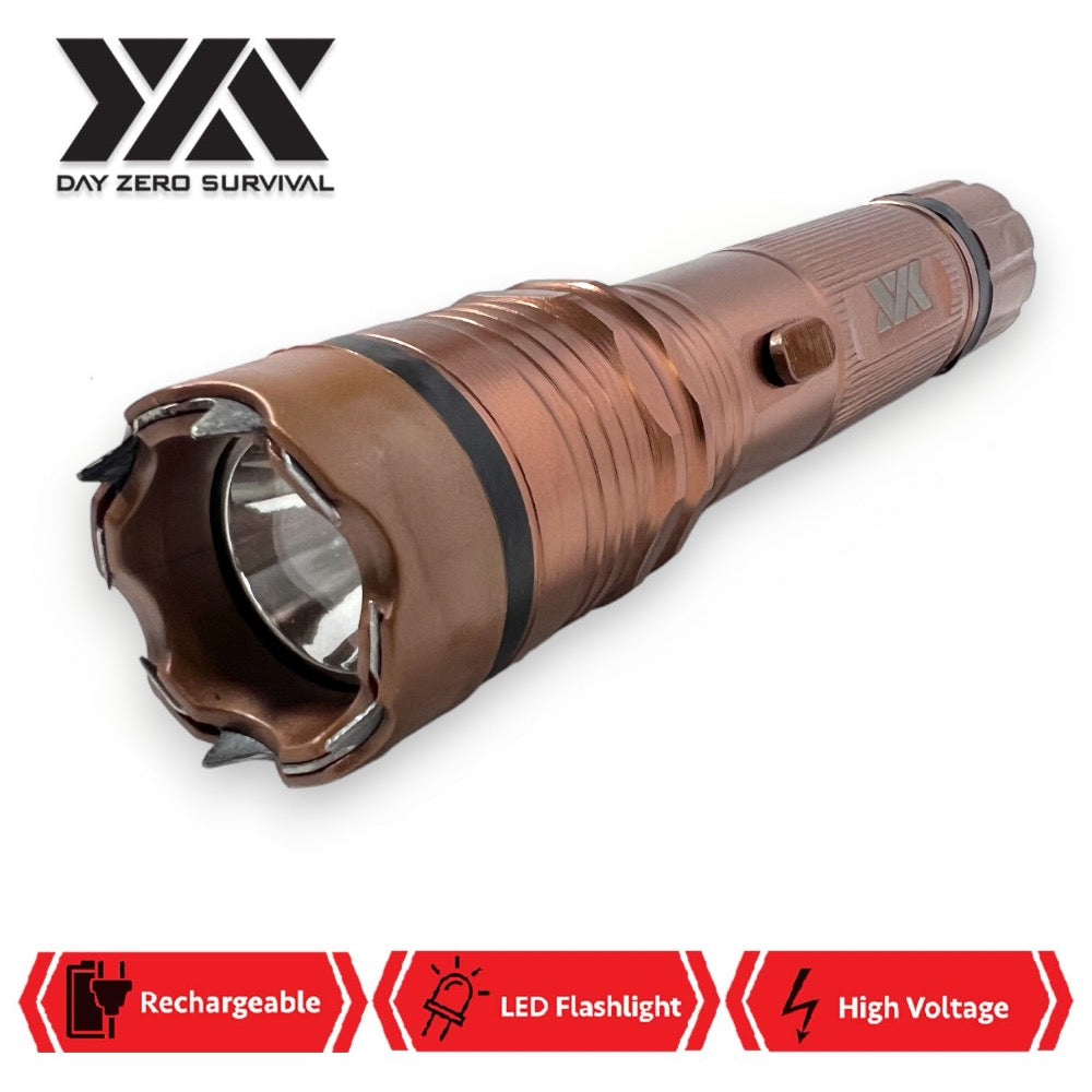 DZS Elite Force Stun Gun All Metal 10 Million Volt Rechargeable + LED Flashlight - Brown - TOPHATTER'S ARMORY DEALS