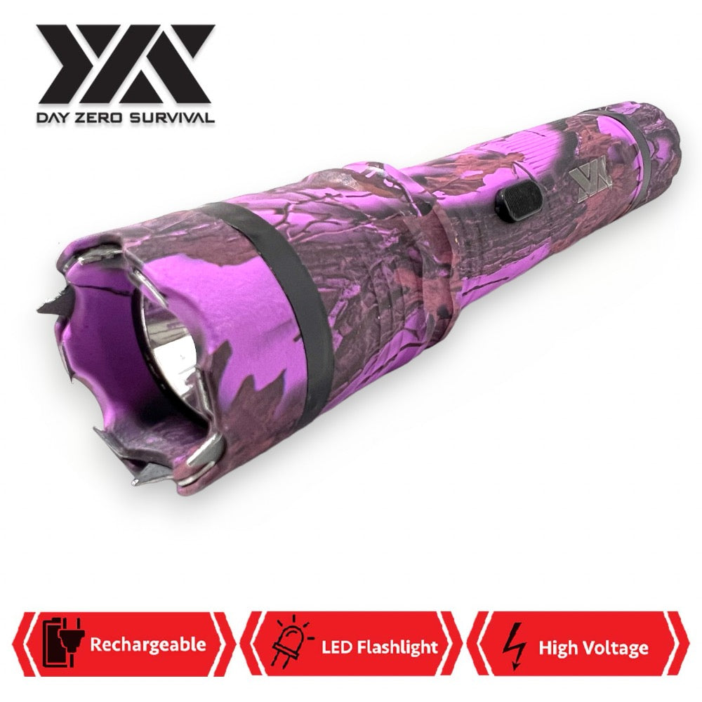DZS Elite Force Pink Camo Stun Gun All Metal 10 Million Volt Rechargeable + LED Flashlight - TOPHATTER'S ARMORY DEALS
