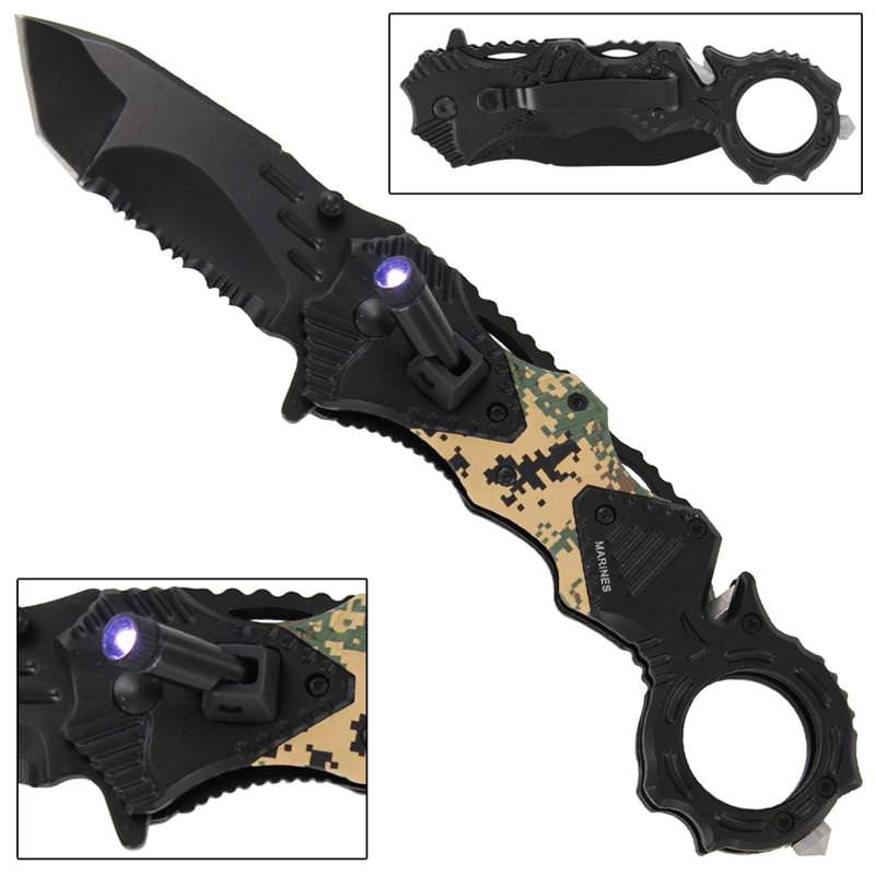 Marines Spring Assist Tactical Emergency Rescue Knife