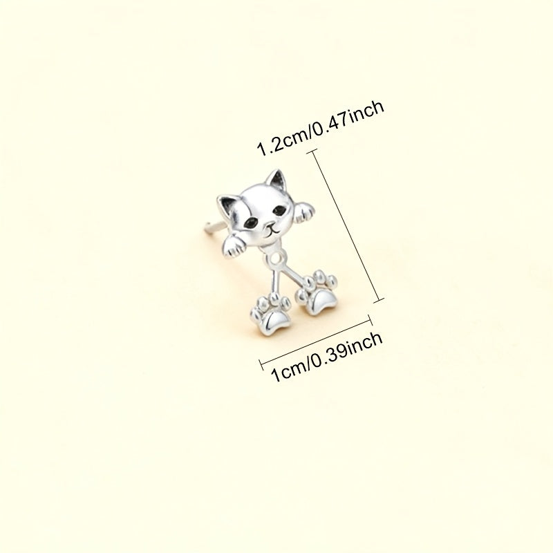 Cat Paw Ear Jacket Earrings - Kitten Front, Paws Below the Lobe
