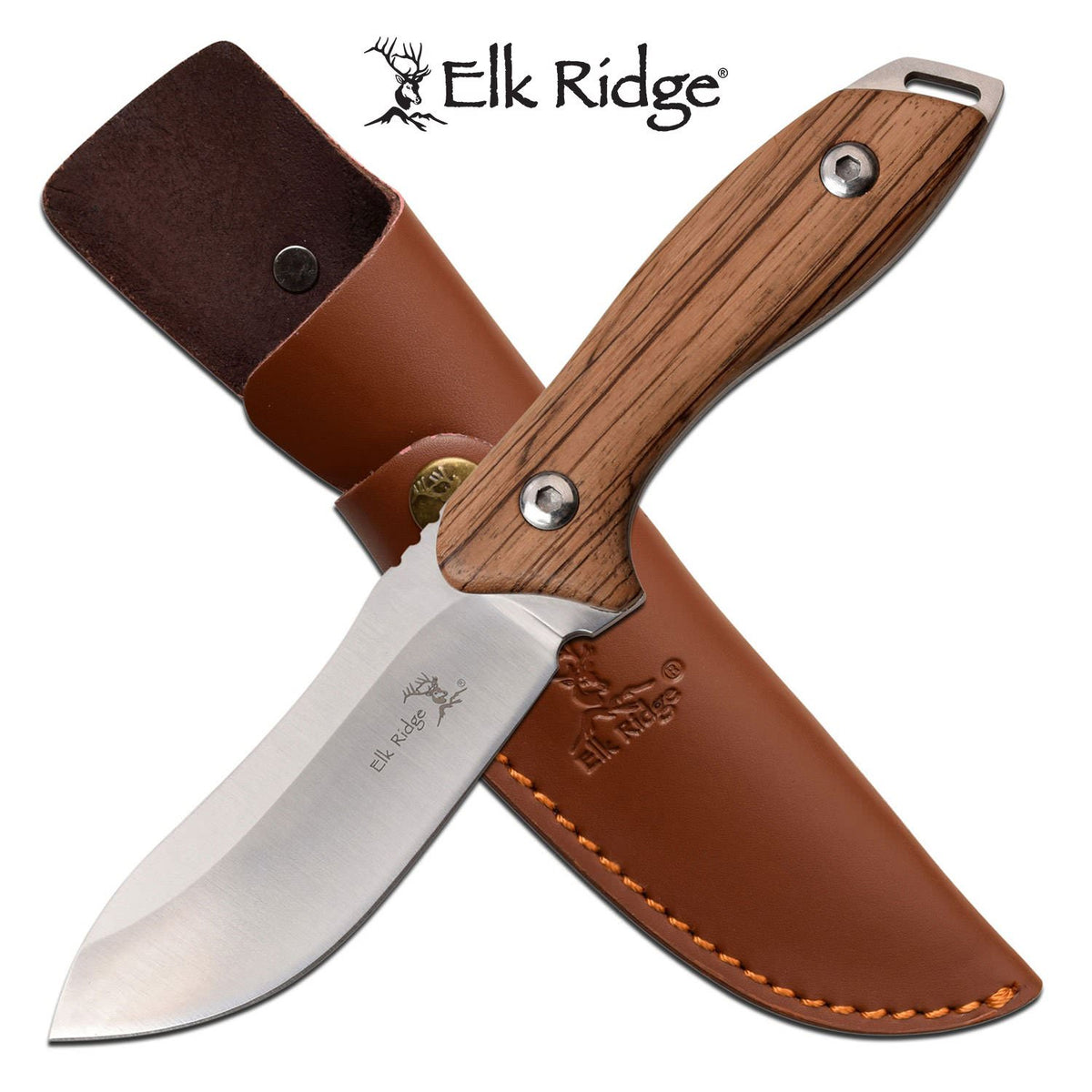 Hunting Knife 4" Blade Full Tang Zebra Wood Skinner + Leather Sheath - TOPHATTER'S ARMORY DEALS