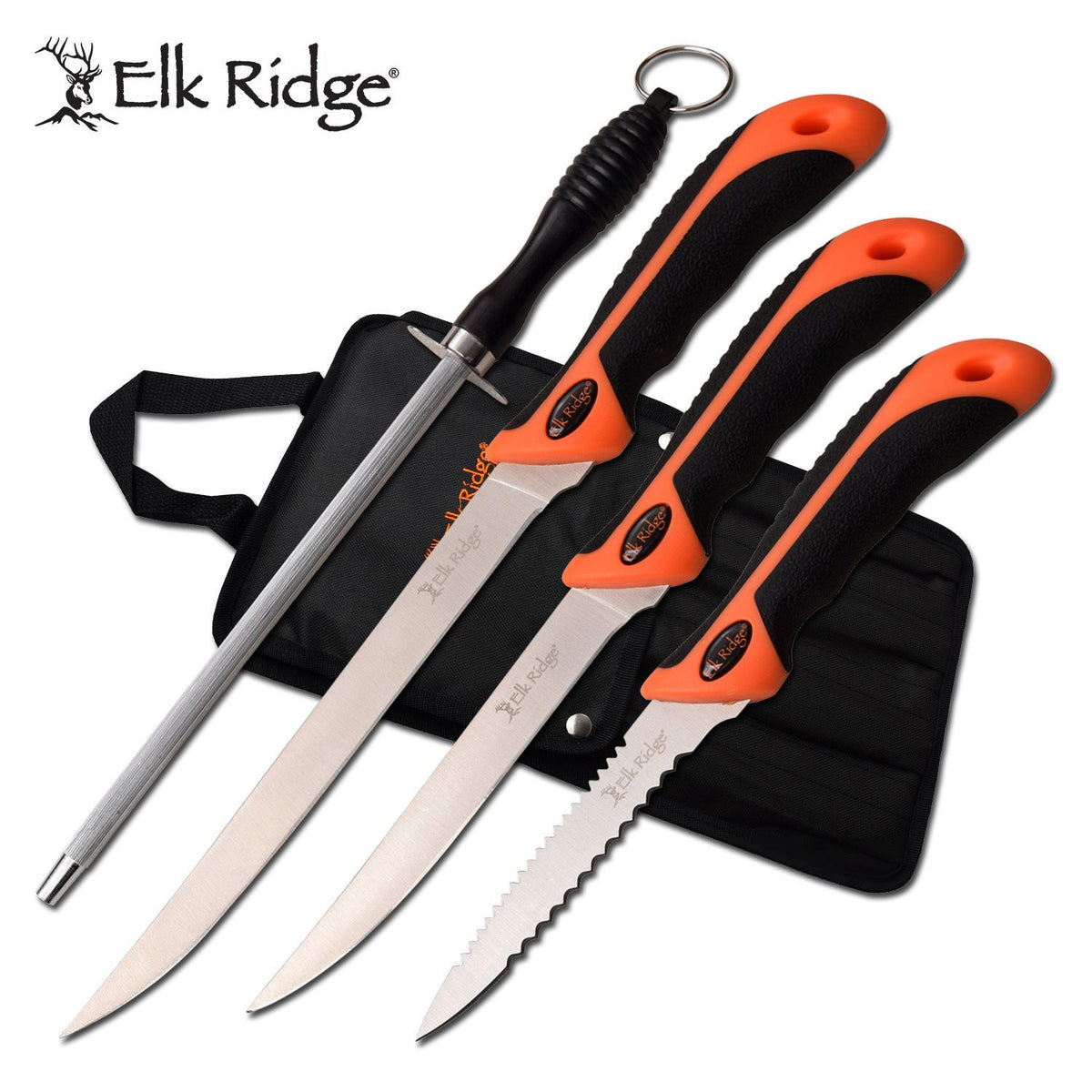 Elk Ridge 3 Pc Fillet Knife Set With Sharpening Rod & Nylon Case - TOPHATTER'S ARMORY DEALS