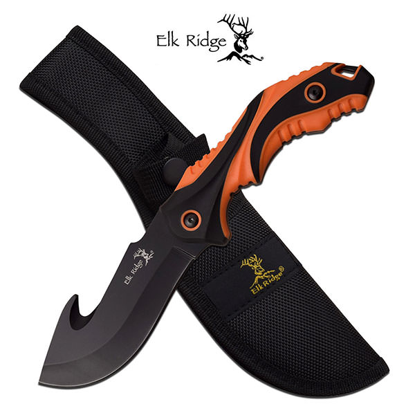 Elk Ridge 9.2 Inch Fixed Blade Gut Hook Hunting Knife Orange Black