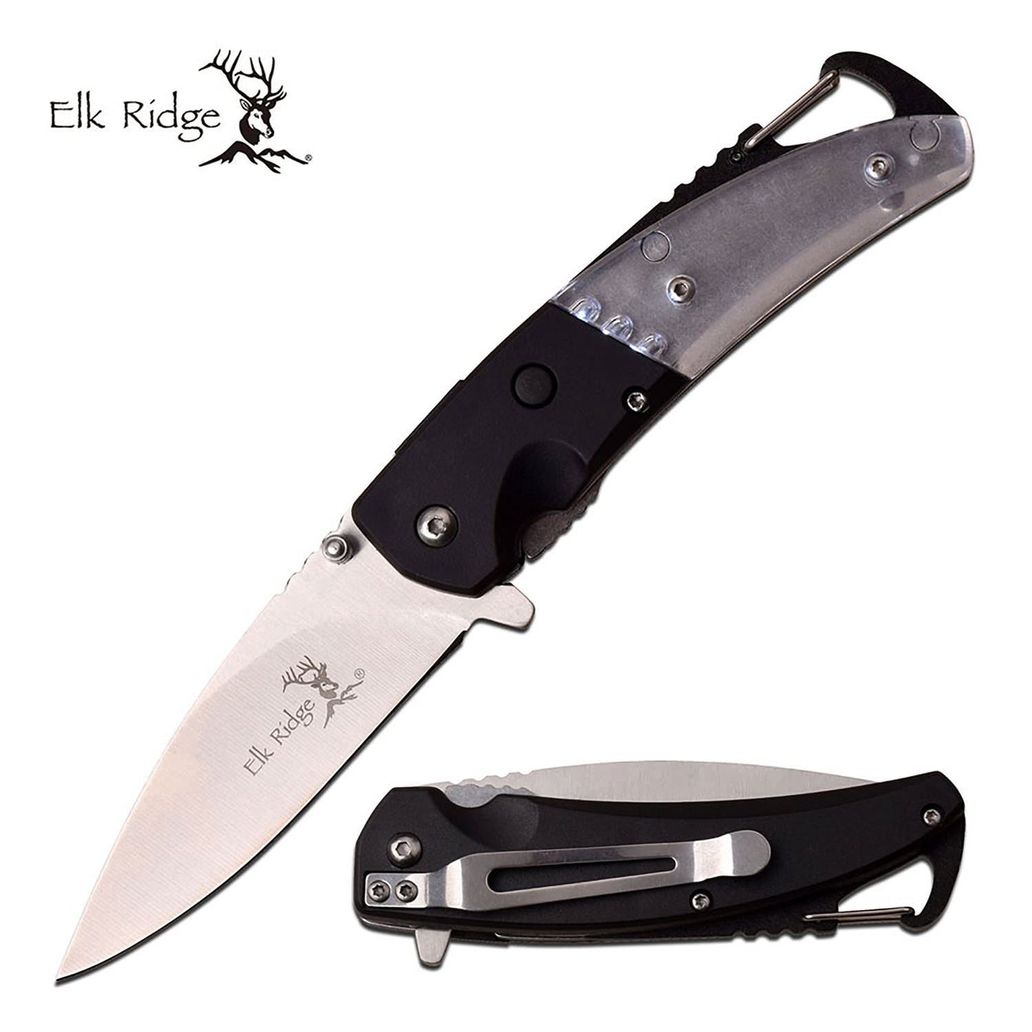 Shining Black GFN Spring Assisted Knife - Satin Plain w/ LED