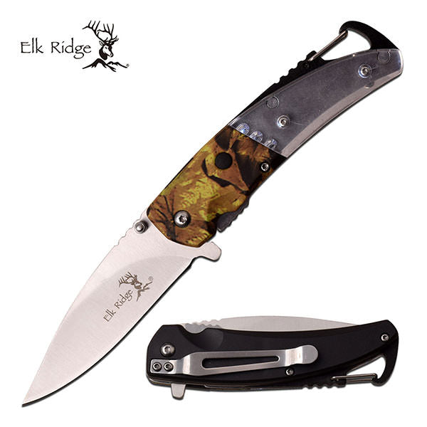 Elk Ridge Bulb LED Light Spring Assisted Knife Leap Camo Clear - TOPHATTER'S ARMORY DEALS