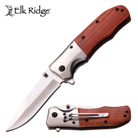 Elk Ridge Ballistic 4.5 Inch Spring Assisted Knife Red Maple Wood