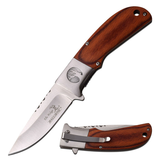 Backwoods Brown Wood Handle Spring Assisted Knife - TOPHATTER'S ARMORY DEALS