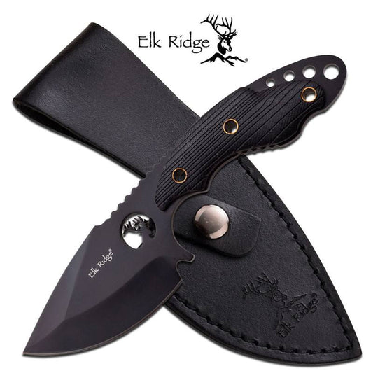 Hunting Fixed Blade Knife Black 3.5" Drop Blade With G10 Handle