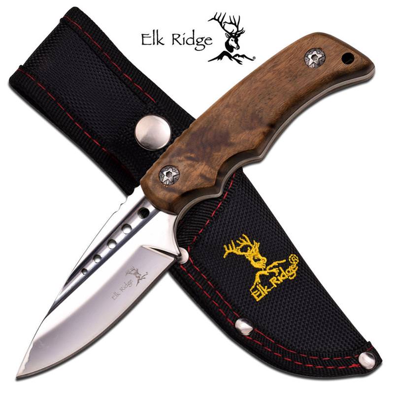 Burl Wood Handle Straight Full Tang Fixed Blade Hunting Skinning Knife - TOPHATTER'S ARMORY DEALS