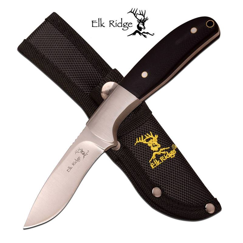Fixed Blade Hunting Skinner Knife Elk Ridge Black Wood with Sheath - TOPHATTER'S ARMORY DEALS