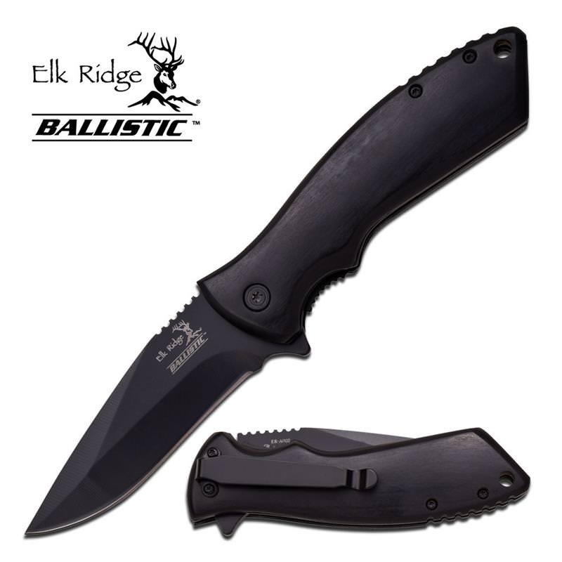 Elk Ridge Ballistic Series Black Wood Spring Assist Assisted Knife - TOPHATTER'S ARMORY DEALS