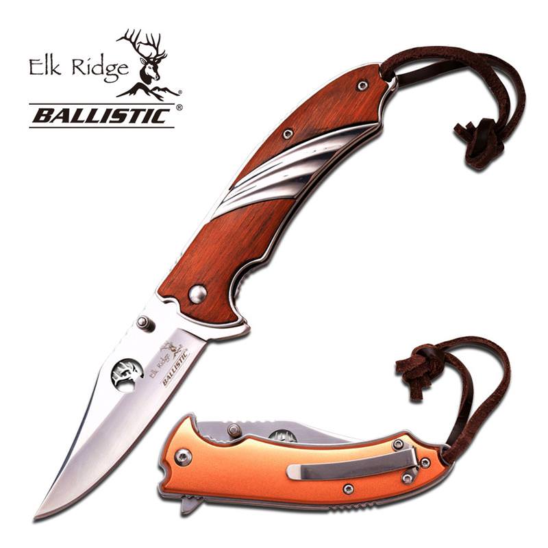 Elk Ridge Linerlock Spring Assist Knife Mirror Clip Blade Brown Wood - TOPHATTER'S ARMORY DEALS