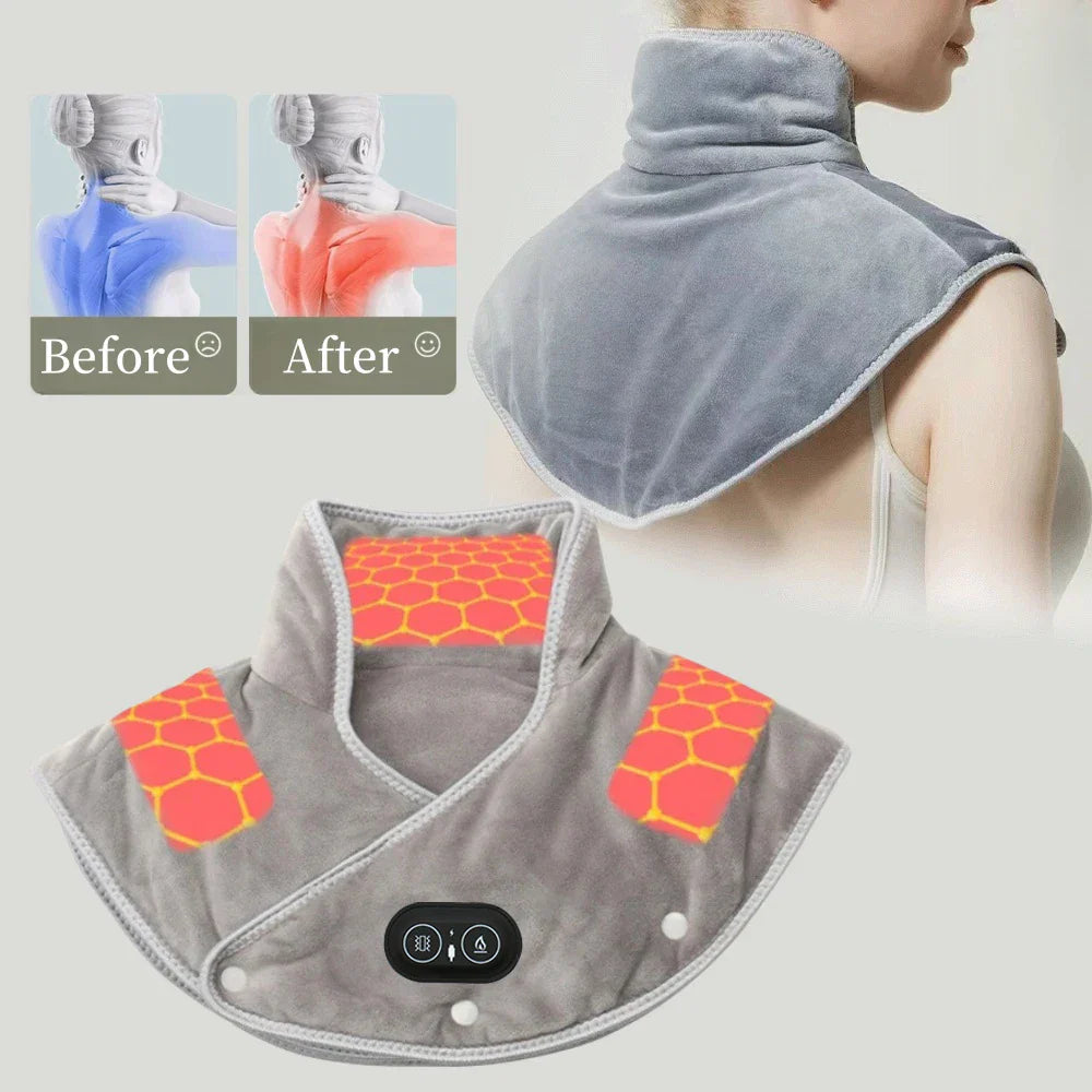 USB Electric Heating Shoulder & Neck Massager – Thermal Compress Wrap Grey