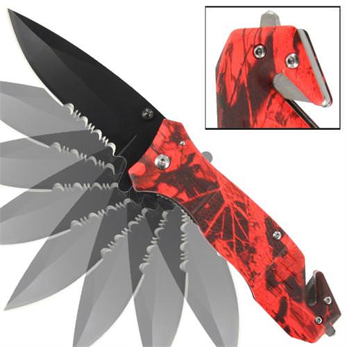 Emergency Red Realtree Camo Serrated Spring Assist Knife - TOPHATTER'S ARMORY DEALS