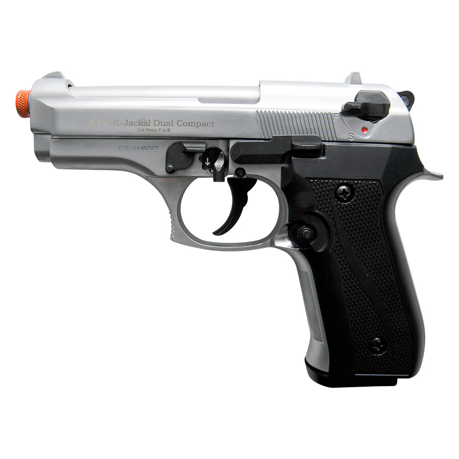 Jackal Compact Nickel Finish - Full Auto Front Firing Blank Pistol Gun - TOPHATTER'S ARMORY DEALS