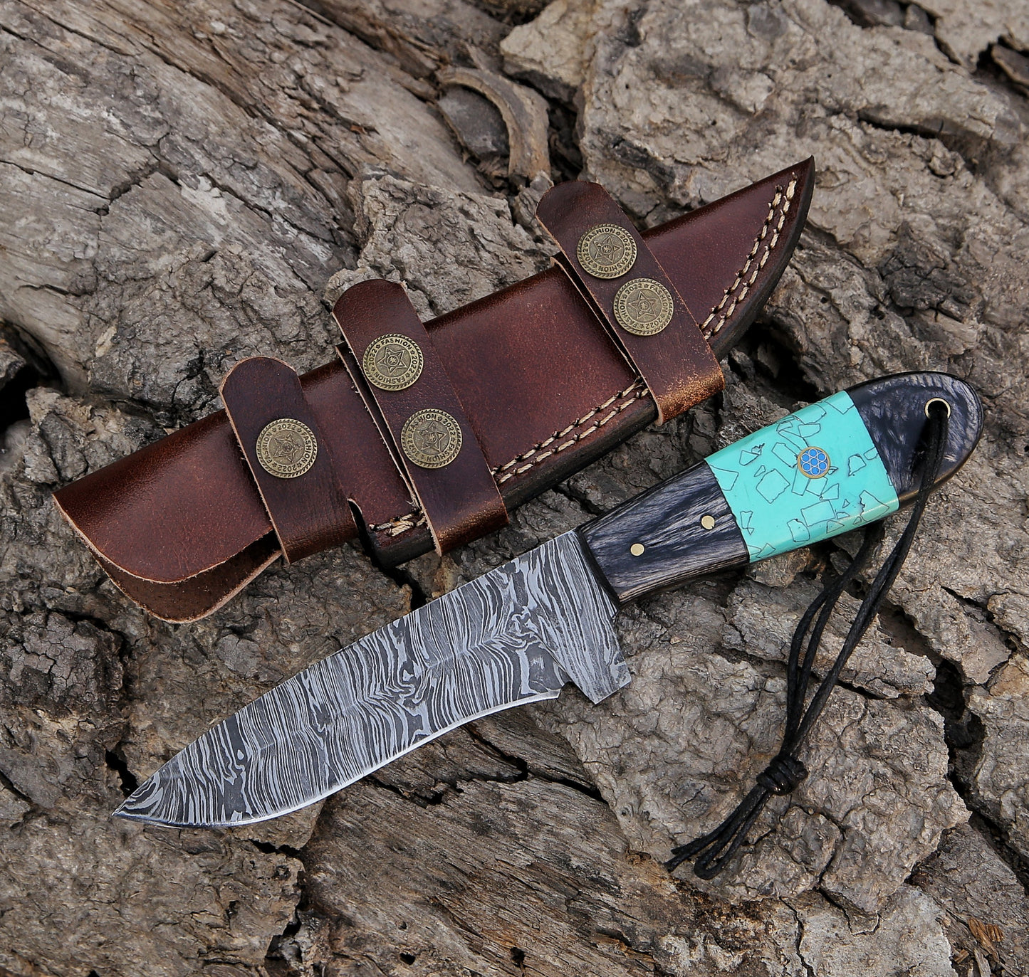 9.7" Damascus Steel Custom Handmade Hunting Skinning Knife