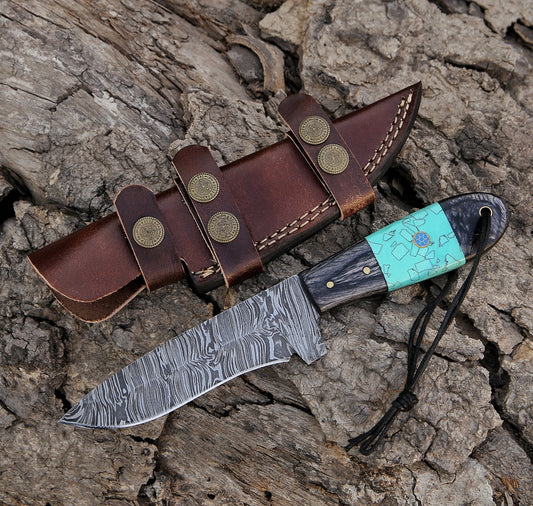9.7" Damascus Steel Custom Handmade Hunting Skinning Knife