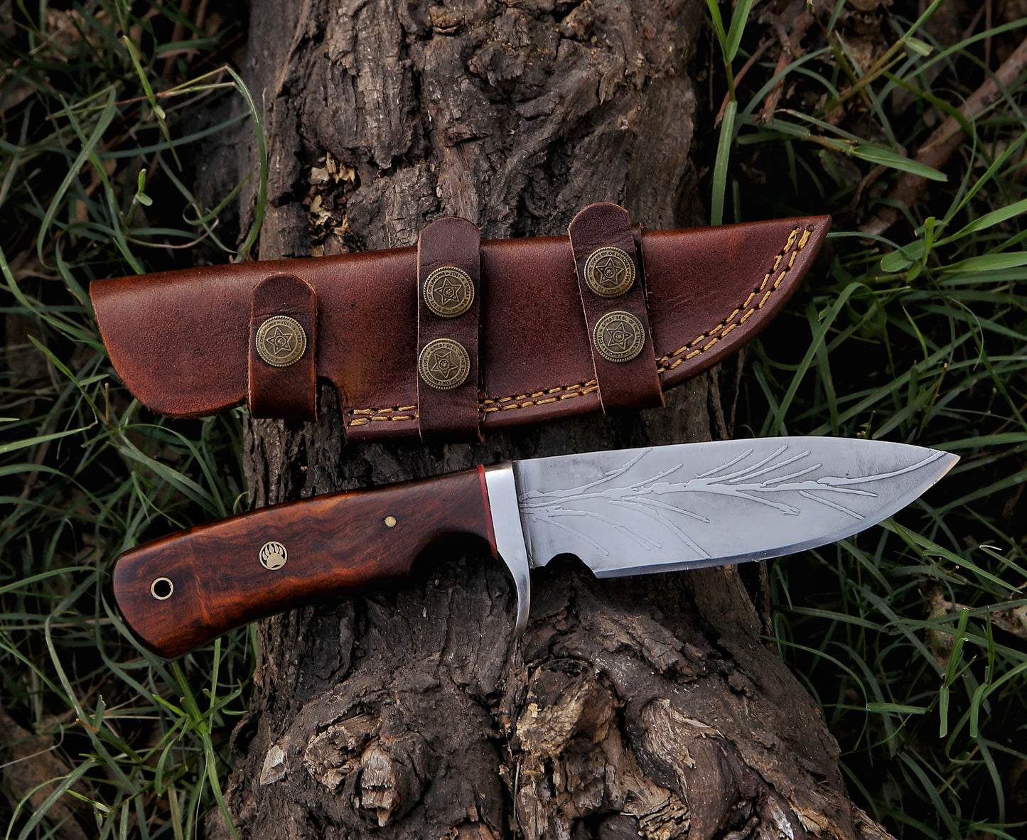 9.7" Hand Forged Steel Custom Handmade Rose Wood Handle Hunting Skinning Knife
