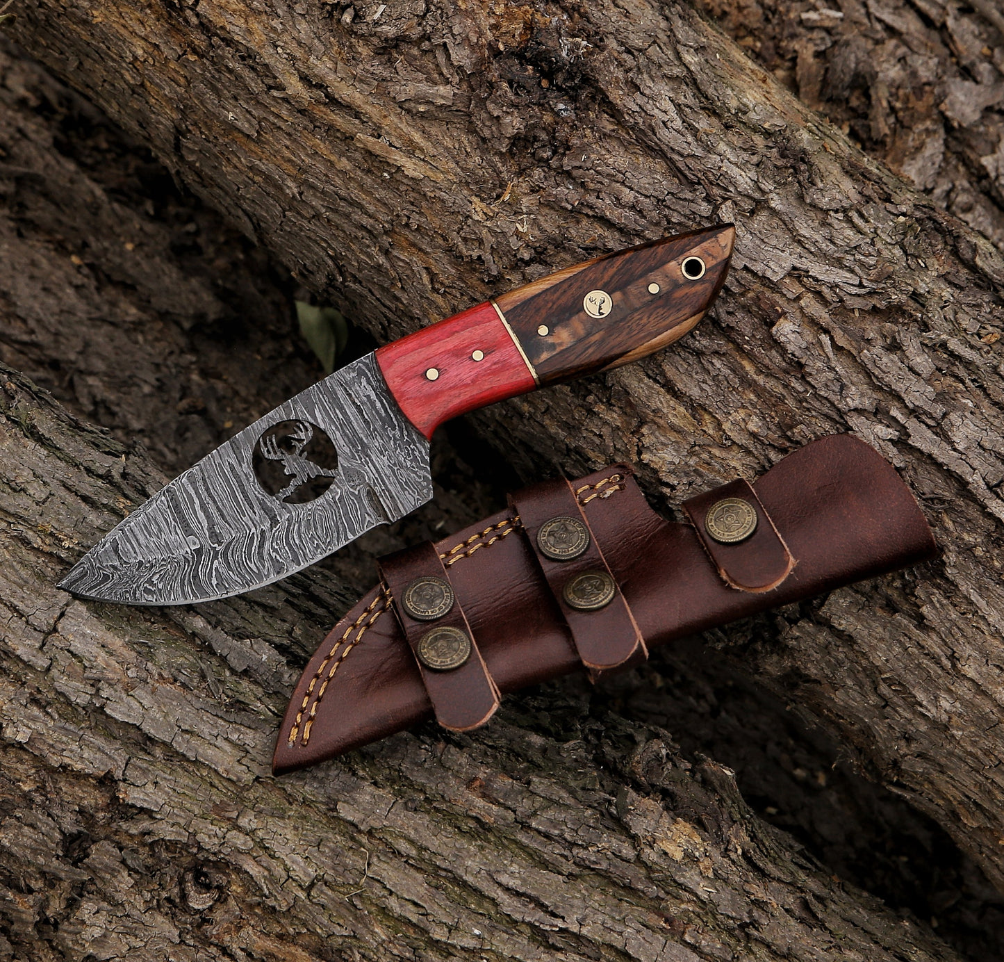 8.5 Inch Damascus Steel Custom Handmade Hunting Skinning Knife