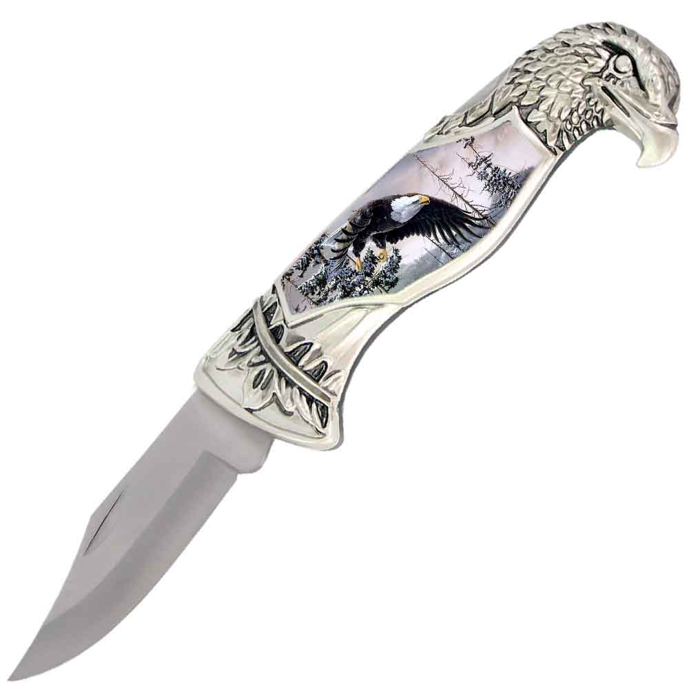 8" Overall Eagle Head Lockback Folding Pocket Knife in a Gift Box Style-3 - TOPHATTER'S ARMORY DEALS