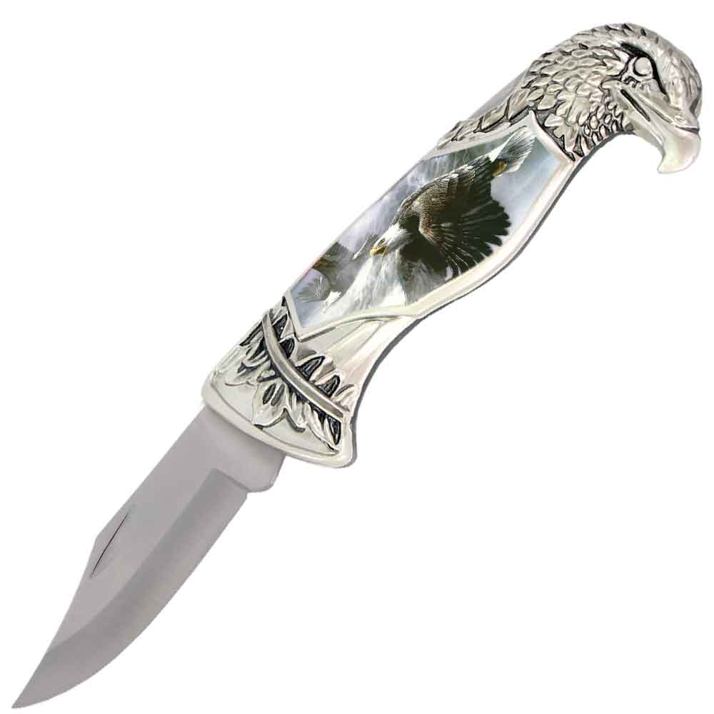 8" Overall Eagle Head Lockback Folding Pocket Knife in a Gift Box Style-5 - TOPHATTER'S ARMORY DEALS
