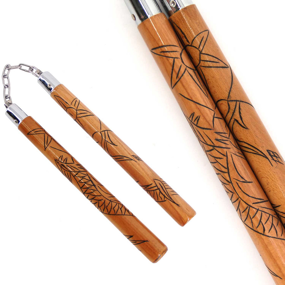 12" Carved Dragon Wood Nunchaku - TOPHATTER'S ARMORY DEALS