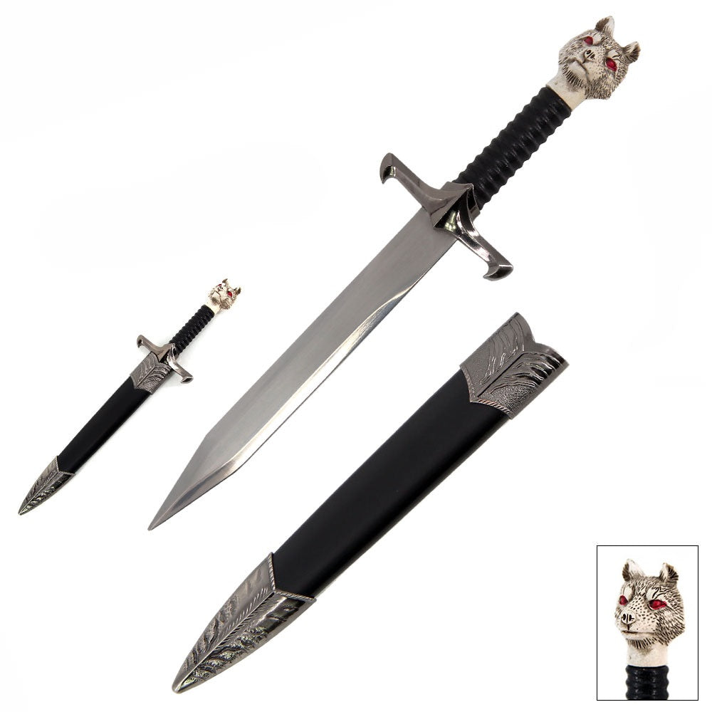 12 1/4" White Wolf Miniature Letter Opener Fantasy Short Sword Dagger Knife