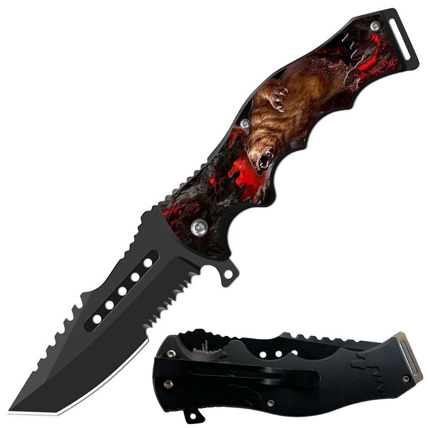 8.5" Tactical Roaring Bear Spring Assisted Folding Open Pocket Knife Cleaver Blade - TOPHATTER'S ARMORY DEALS