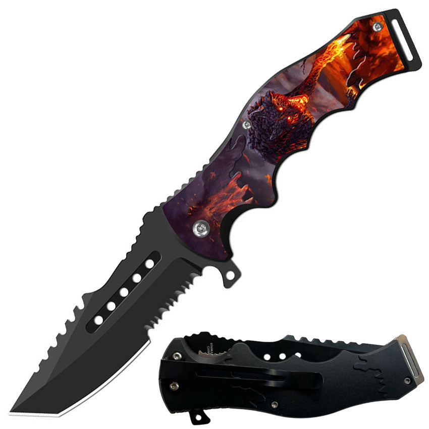 8.5" Tactical Flame Wolf Spring Assisted Folding Open Pocket Knife Cleaver Blade - TOPHATTER'S ARMORY DEALS
