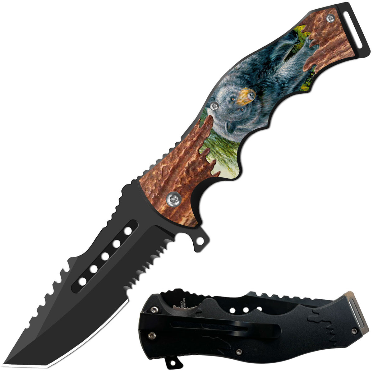 8.5" Tracker Huntsman Bear Spring Assisted Folding Open Pocket Knife - TOPHATTER'S ARMORY DEALS