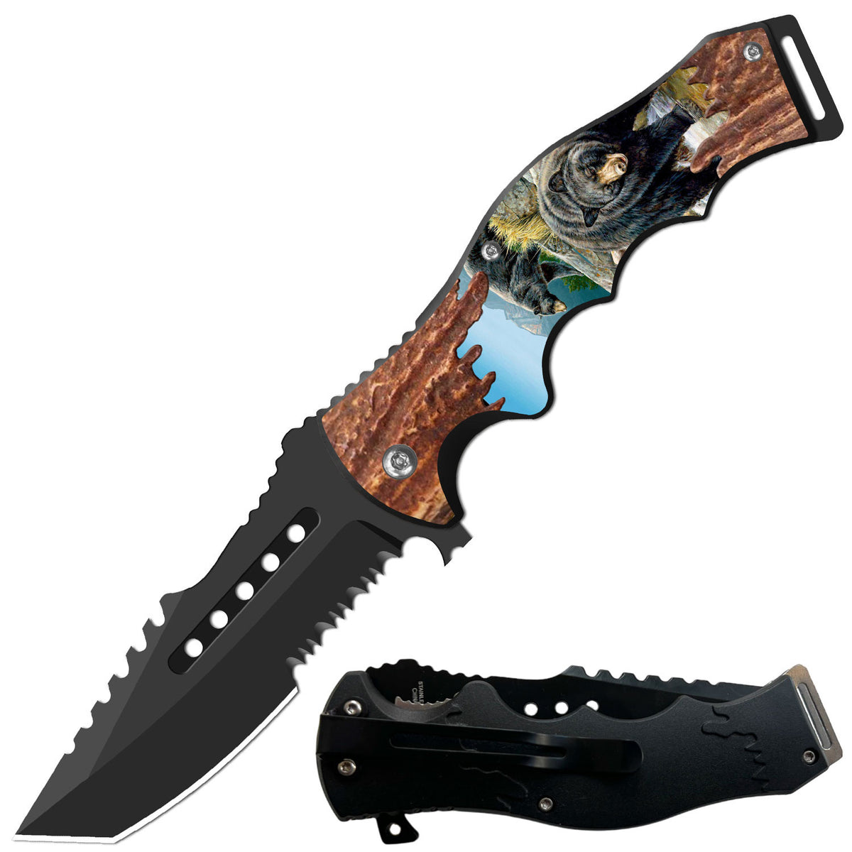 8.5" Tracker Huntsman American Black Bear Spring Assisted Folding Open Pocket Knife - TOPHATTER'S ARMORY DEALS