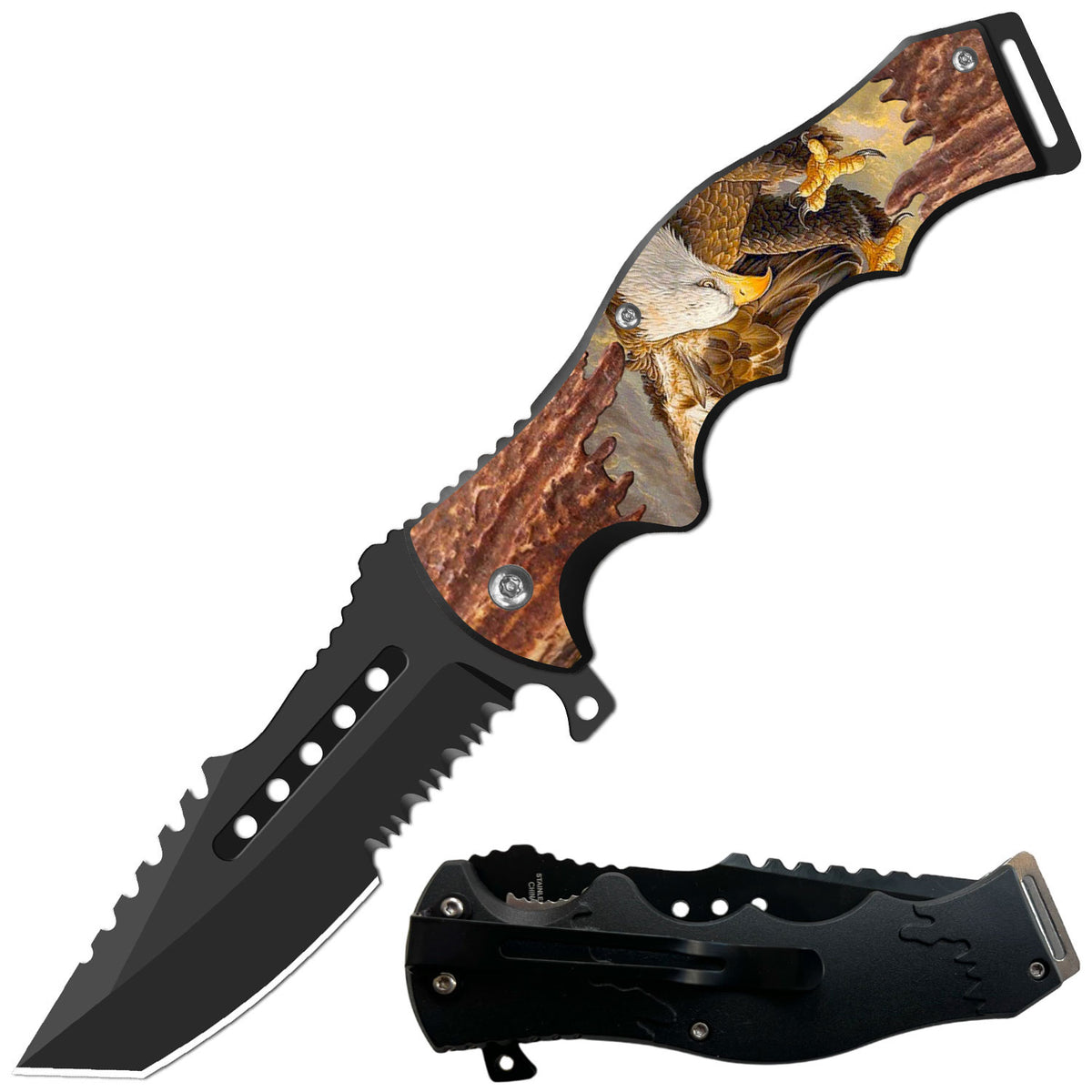 8.5" Tactical Eagle Spring Assisted Folding Open Pocket Knife Razer Blade - TOPHATTER'S ARMORY DEALS