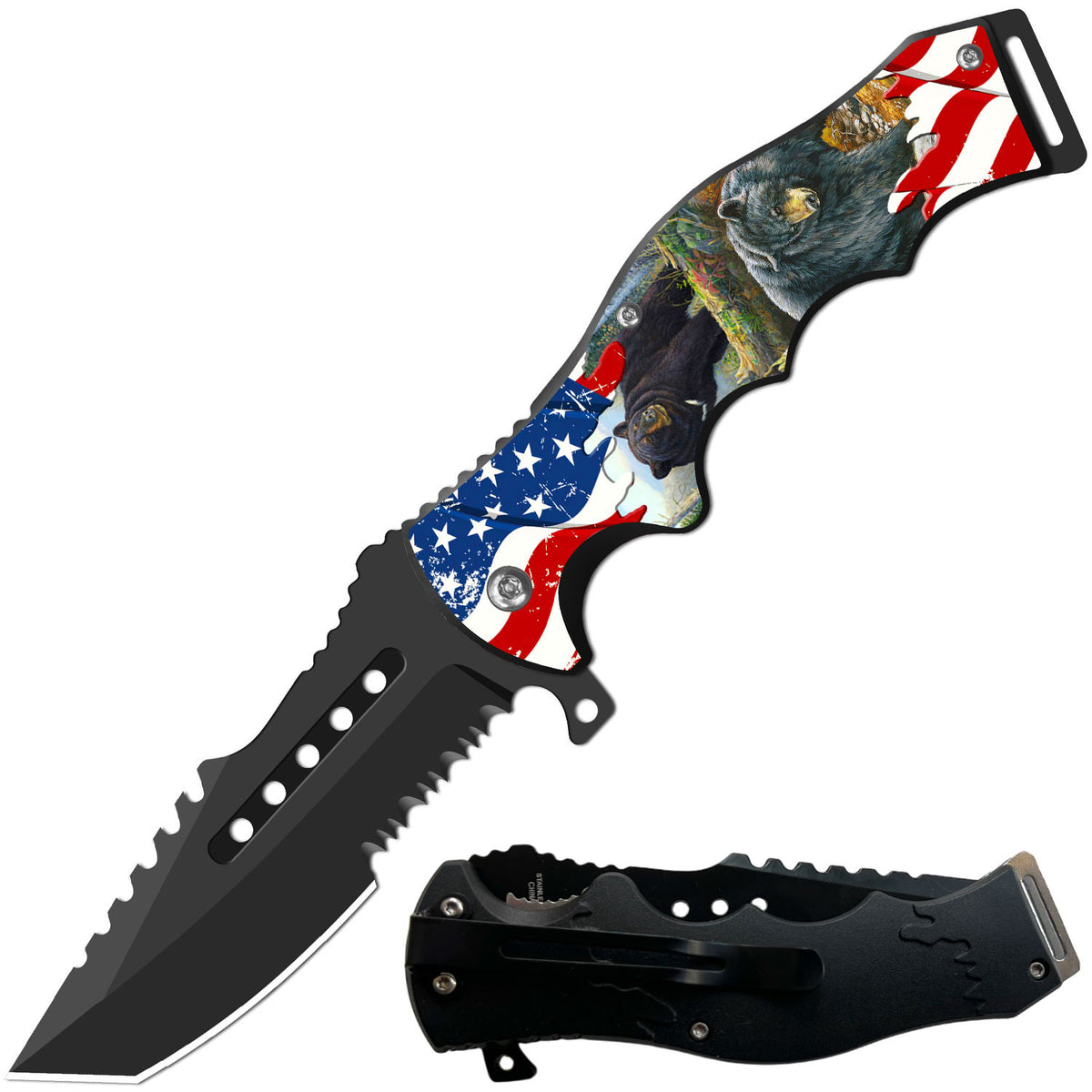8.5" Tactical American Beer Spring Assisted Folding Open Pocket Knife Razer Blade - TOPHATTER'S ARMORY DEALS