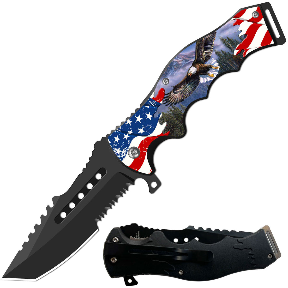 8.5" Tactical American Flying Eagle Spring Assisted Folding Open Pocket Knife Cleaver Blade - TOPHATTER'S ARMORY DEALS