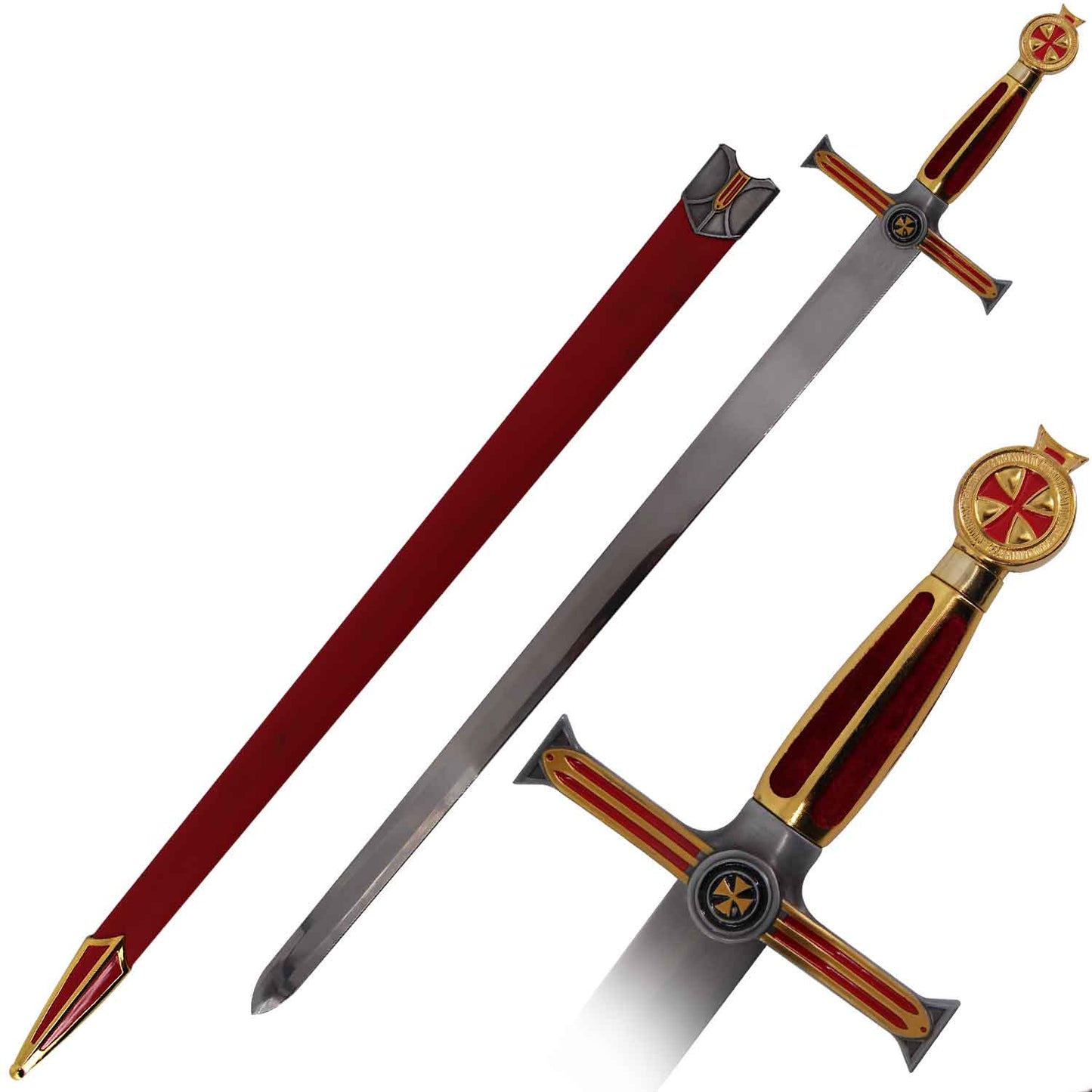 Medieval Crusader Sword with Scabbard Teutonic Knight Sword Red