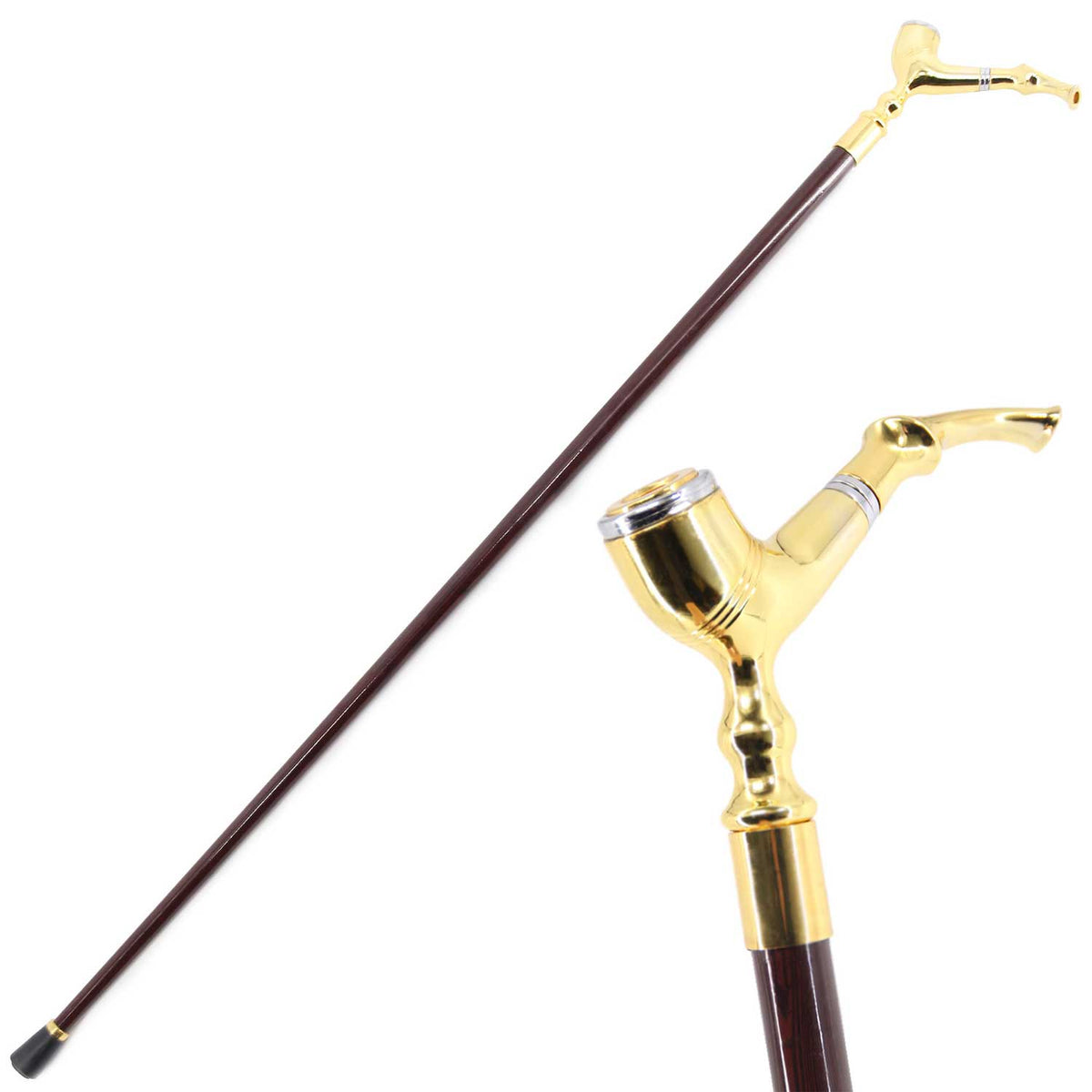 Classic Brass Smoking Pipe Design Handle Derby Fritz Walking Stick - TOPHATTER'S ARMORY DEALS