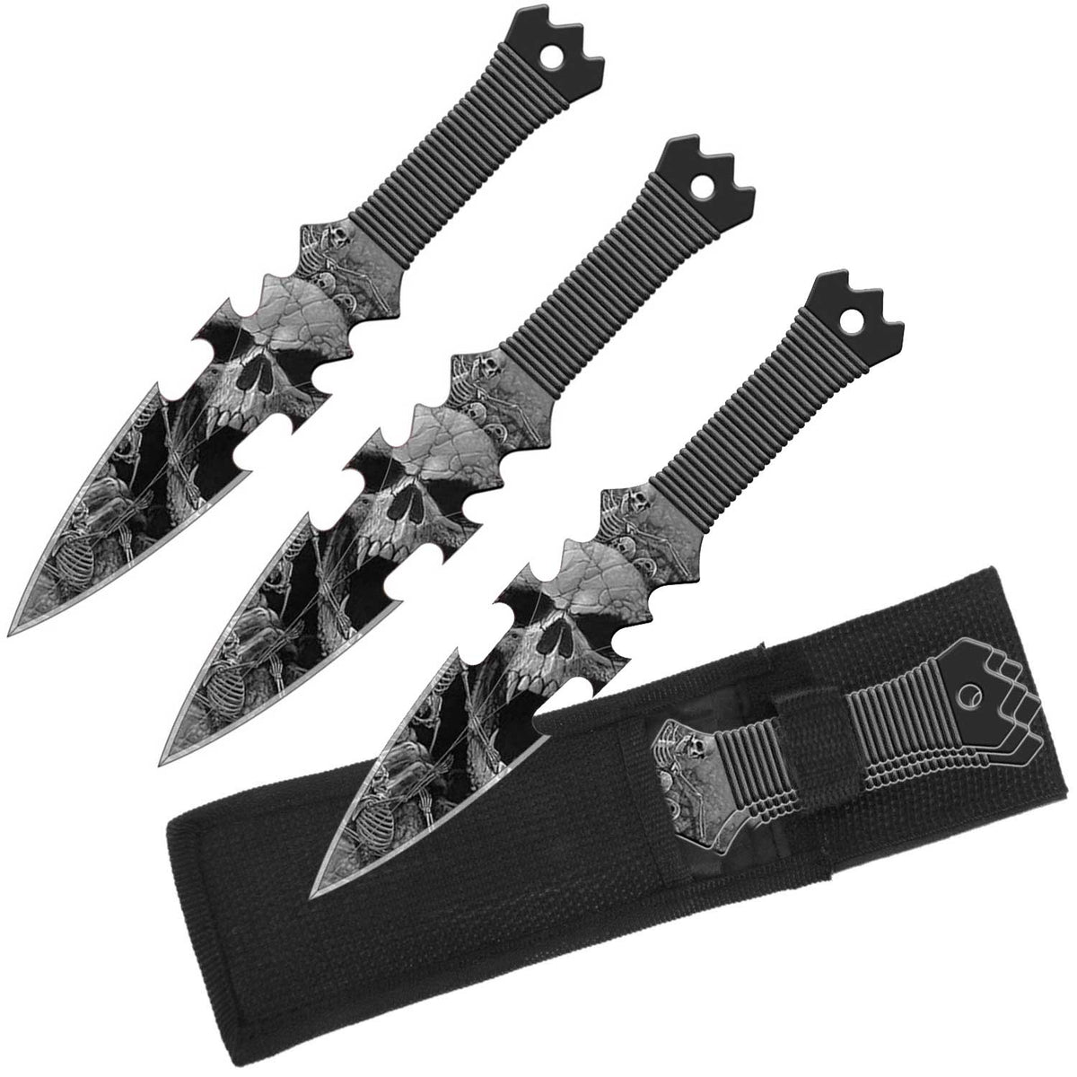 Cryptic Skull Throwing Knife Set and Sheath - Set of 3 Throwers - TOPHATTER'S ARMORY DEALS