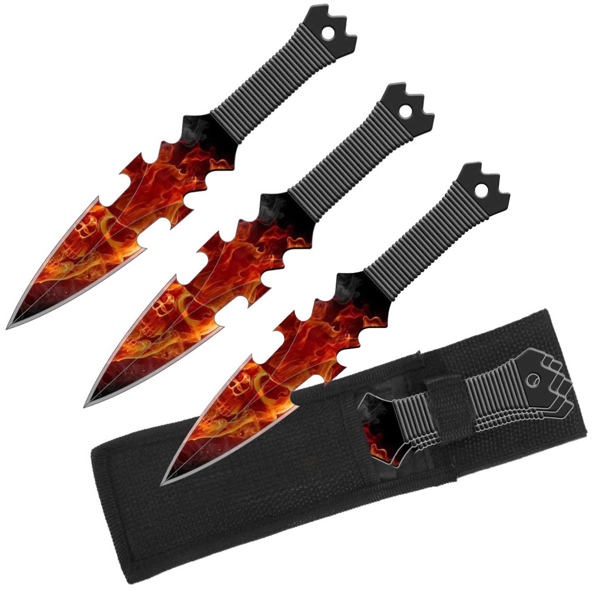 Flaming Skull Throwing Knife Set and Sheath - Set of 3 Throwers - TOPHATTER'S ARMORY DEALS