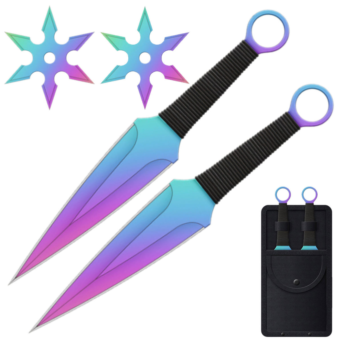 4 PC Rainbow Ninja Throwing Knives Combo Star Shuriken Set - TOPHATTER'S ARMORY DEALS