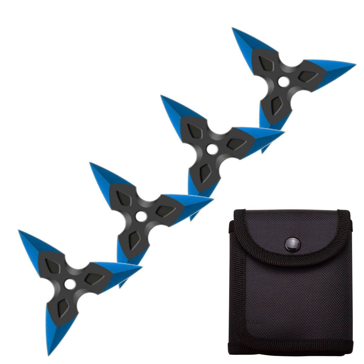 4 Pc Black/Blue Finish Three-Pointed Triangle Throwing Ninja Stars Shuriken - TOPHATTER'S ARMORY DEALS