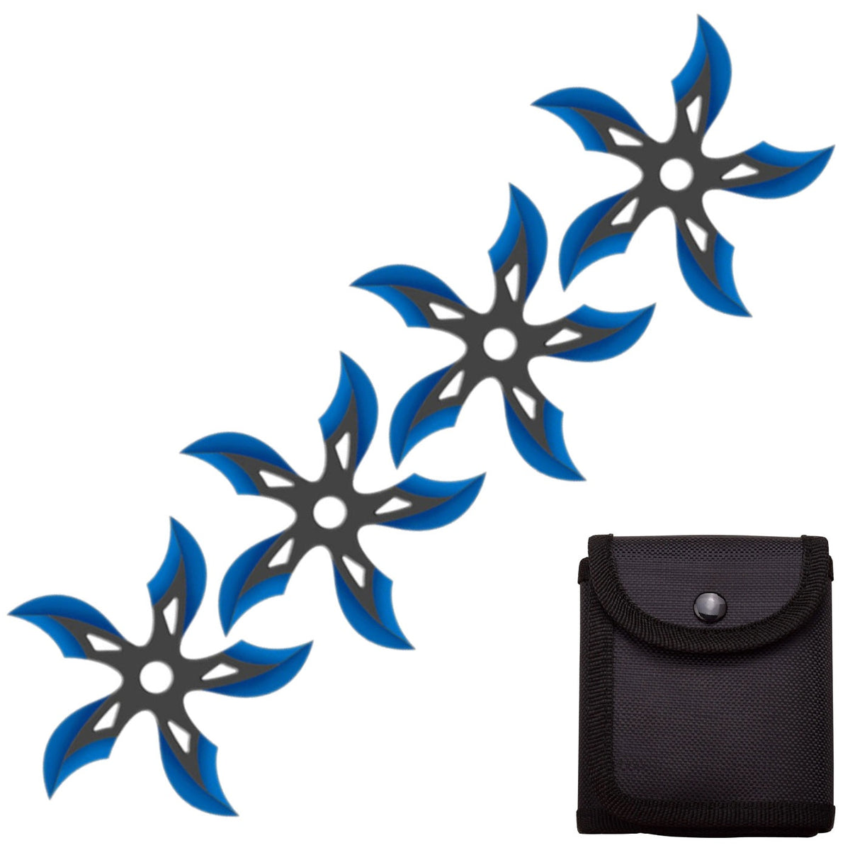 4 PC Set Black/Blue Finish Ninja Throwing Stars Shuriken Knife Curve Blade Five-Sided - TOPHATTER'S ARMORY DEALS