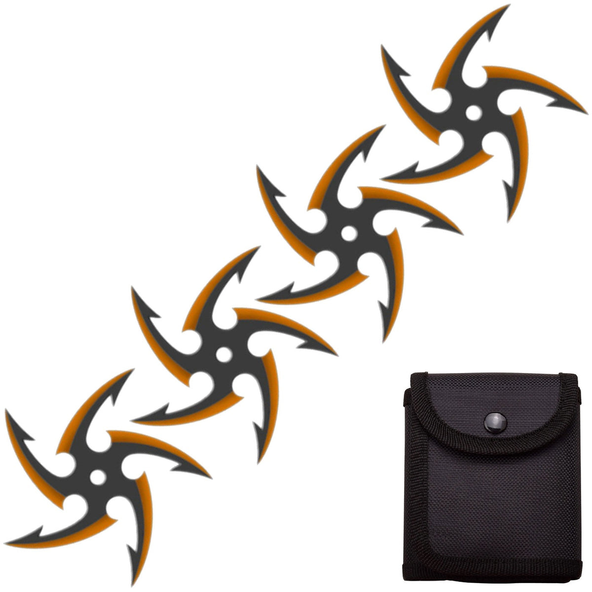 4 PC Set Black/Orange Finish Cyclone Ninja Throwing Stars Shuriken Knife Five-Sided - TOPHATTER'S ARMORY DEALS