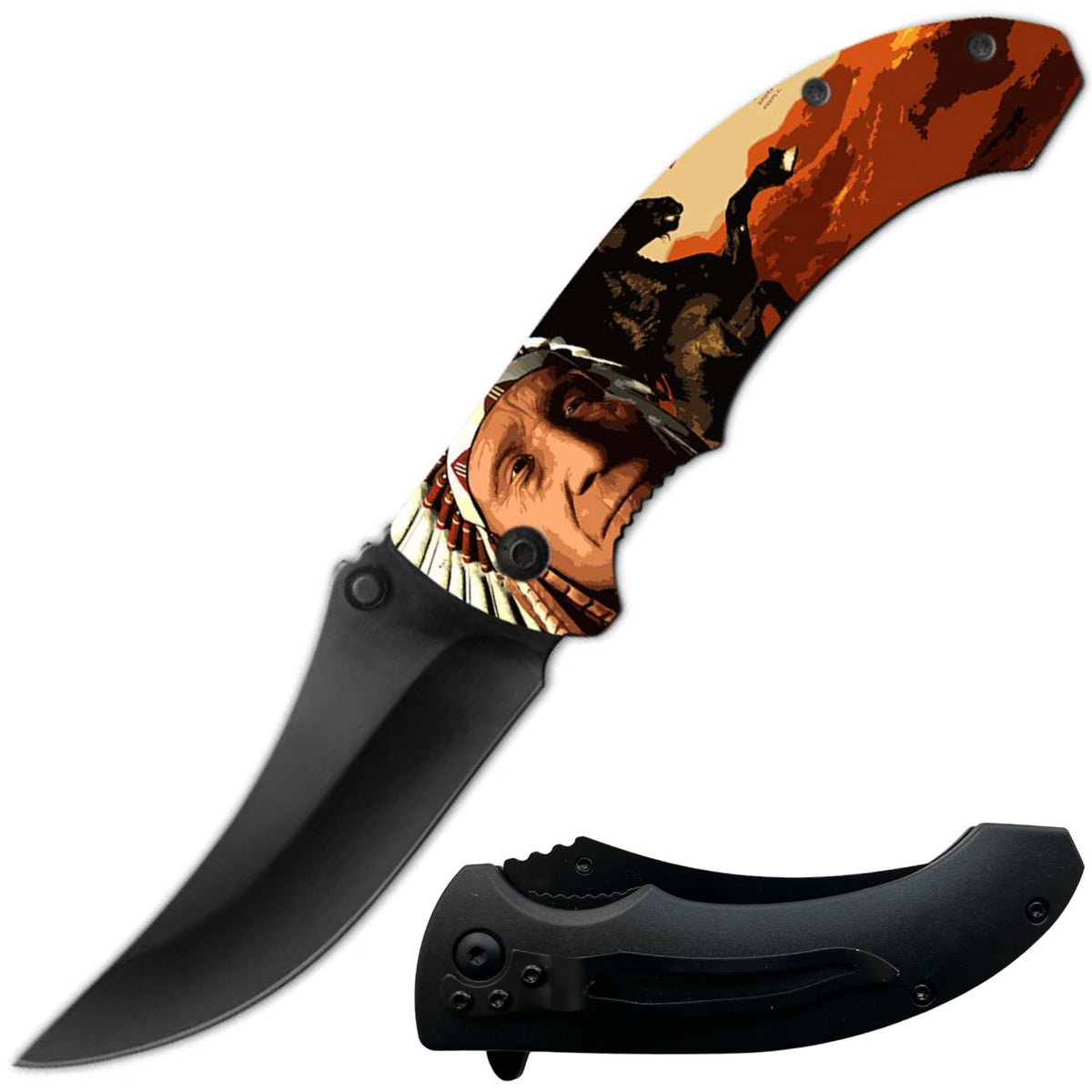 8" Native American Indian Spring Assisted Folding Pocket Knife Blue - TOPHATTER'S ARMORY DEALS