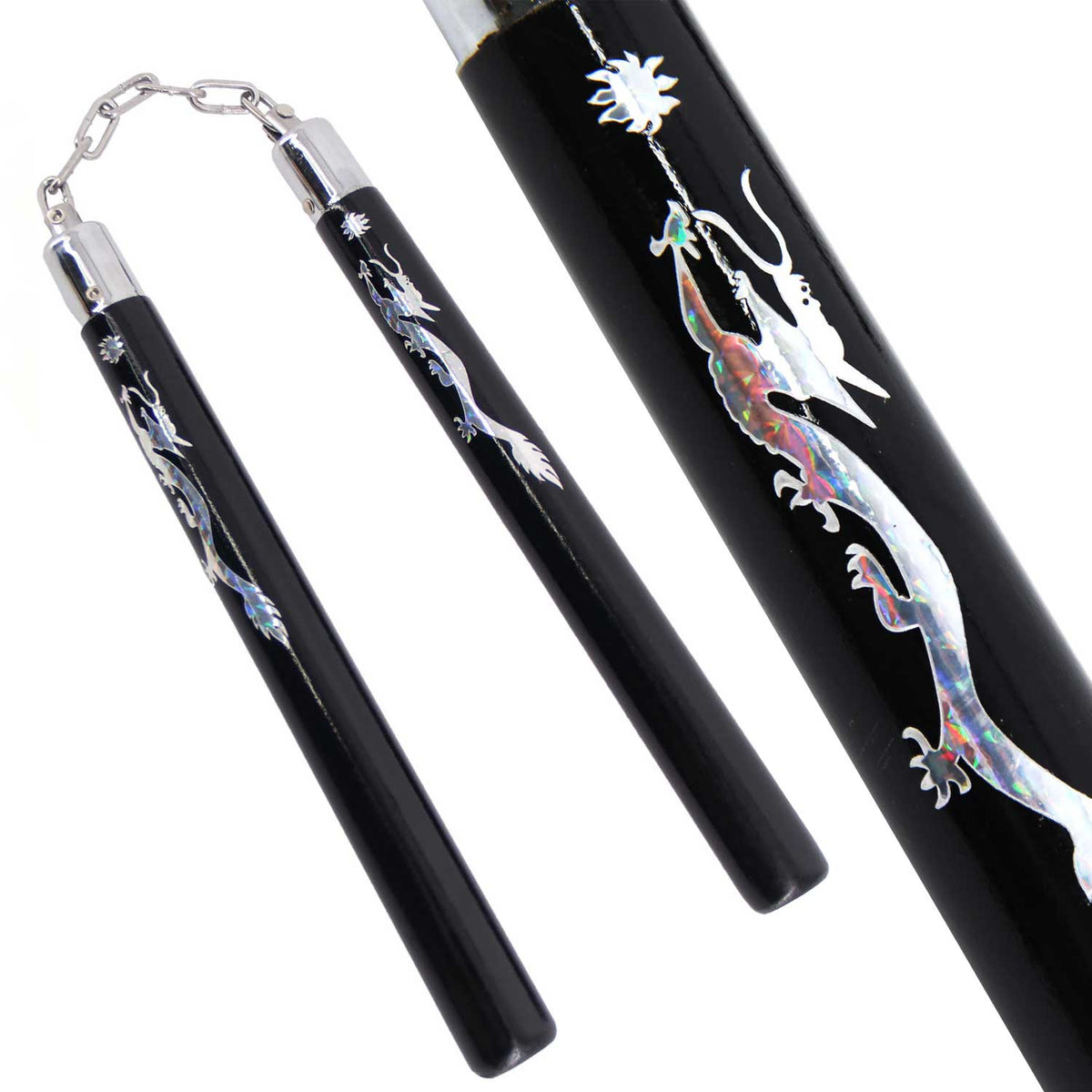 12" Hardwood Holographic Dragon Nunchucks - TOPHATTER'S ARMORY DEALS