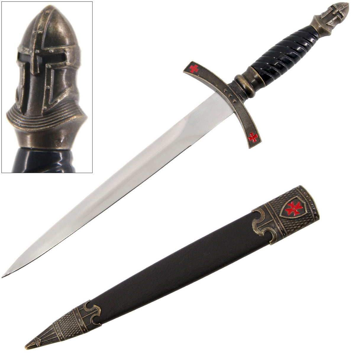Knights Helm Crusader Dagger with Sheath - TOPHATTER'S ARMORY DEALS