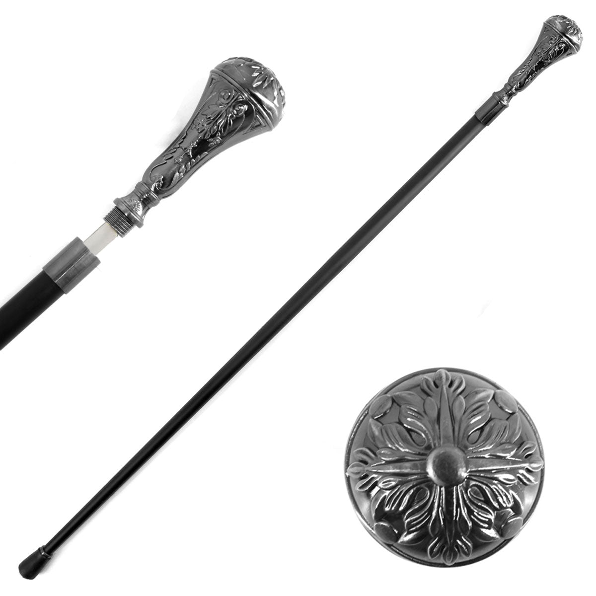 36.5" Acanthus Rosette Knob Deluxe Steel Cane Sword - TOPHATTER'S ARMORY DEALS