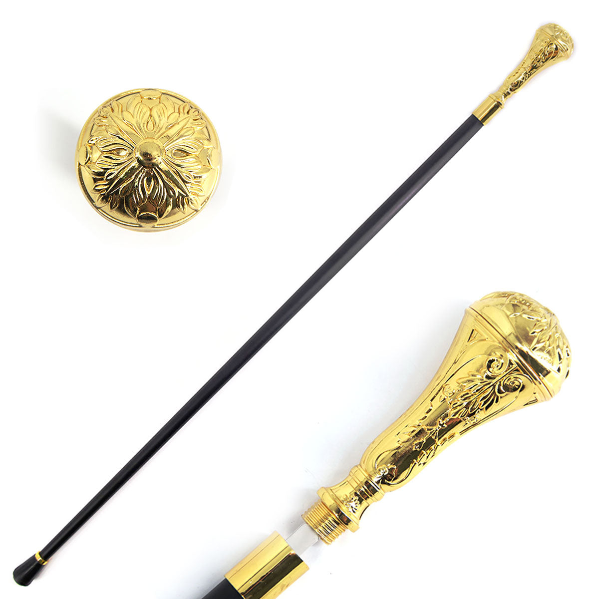 36.5" Golden Acanthus Rosette Knob Deluxe Steel Cane Sword - TOPHATTER'S ARMORY DEALS