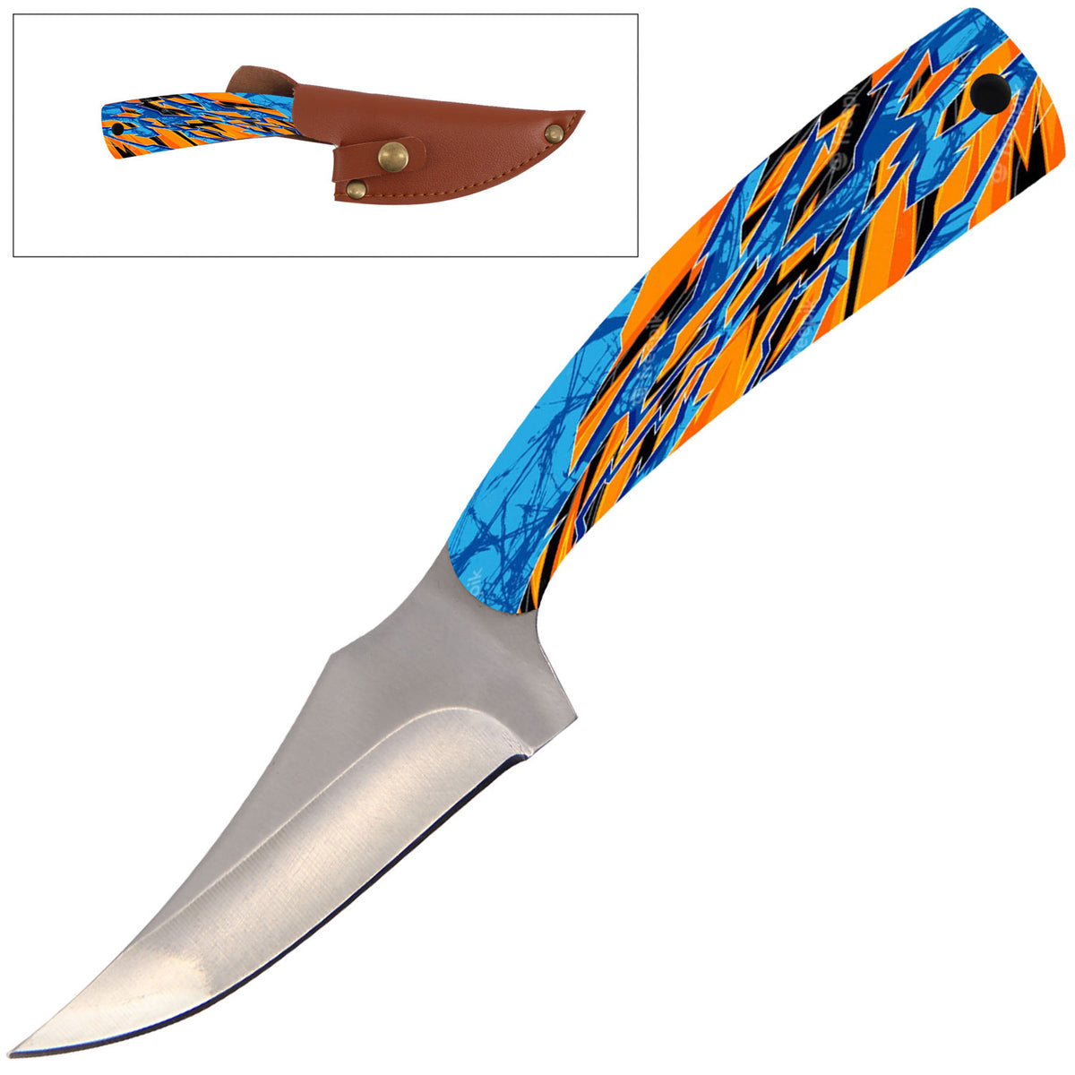 7" Full Tang Fixed Blade Knife Abstract Handle for Hunting, Skinning - TOPHATTER'S ARMORY DEALS