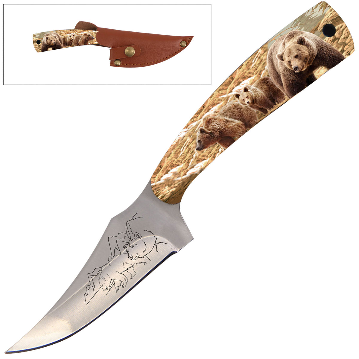 7" Full Tang Fixed Blade Skinning Knife Bear Handle for Hunting - TOPHATTER'S ARMORY DEALS